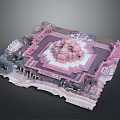Symmetrical Grand Architectural Model With Central Dome Square Stone Base And Landscaped Surroundings
