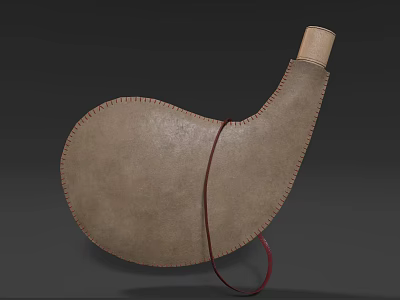 Leather Water Container With Wooden Stopper And Red Strap Stitching Details 3d model