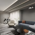 Modern Home Theater Interior With Large Projection Screen Comfortable Sofa Armchair And Area Rug