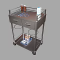 Metal Medical Cart With Drawers Wheels Medicine Bottles And Box On Shelf