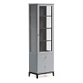 Gray Display Cabinet Shelf with Glass Door Multiple Shelves Bottom Drawers Diamond Pattern Metal Handles