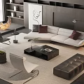 Modern Sofa Coffee Table Set with White L shaped Sofa Black Coffee Table and Living Room Decor Elements 3d model