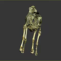 Detailed Golden Horse Skeleton Model With Reflective Surface On Dark Background