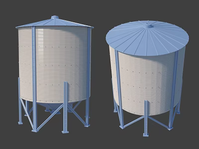 Agricultural Grain Storage Tanks with Steel Support and Blue Roof Design for Farm Grain Storage 3d model