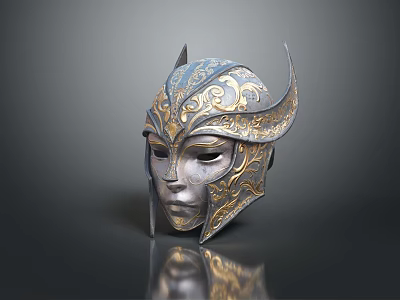 Silver And Gold Decorative Helmet With Intricate Floral Patterns And Ornamental Design 3d model