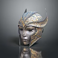 Silver And Gold Decorative Helmet With Intricate Floral Patterns And Ornamental Design