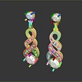 Luxury Golden Earrings Crafted With White Gemstone And Diamond Spiral Design