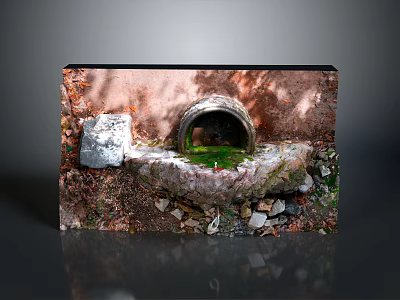 Ancient Stone Arch Structure With Green Water Moss Stones And Rough Wall 3d model