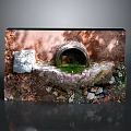 Ancient Stone Arch Structure With Green Water Moss Stones And Rough Wall