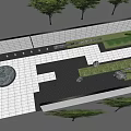 Modern Landscape Wall Design With Grid Paving Greenery And Circular Decorative Elements 3d model