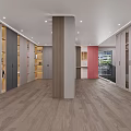 Modern Home Office With Gray Storage Cabinets Open Shelves Books Desk And Chairs
