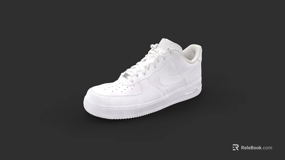 White Nike Air Force 1 Casual Sneakers with White Laces and Rubber Sole 3d model 