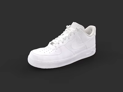 White Nike Air Force 1 Casual Sneakers with White Laces and Rubber Sole 3d model