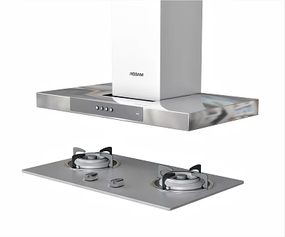 Modern Kitchen Appliances With White Range Hood And Stainless Steel Double Burner Gas Stove 3d model