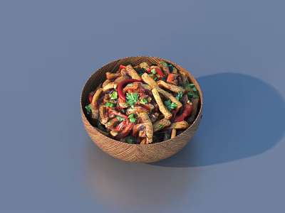 Colorful Mixed Stir Fry in Wooden Bowl with Fresh Vegetables and Herbs Garnish 3d model