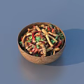Colorful Mixed Stir Fry in Wooden Bowl with Fresh Vegetables and Herbs Garnish