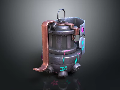Unique Futuristic Industrial Mechanical Device With Copper Accents And Fluorescent Details 3d model