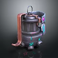 Unique Futuristic Industrial Mechanical Device With Copper Accents And Fluorescent Details