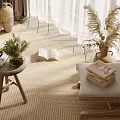 Natural Style Leisure Chair With Wicker Rug Pampas Grass And Stack Of Books