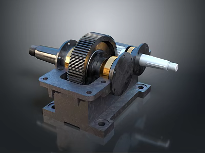 Industrial Gear Transmission Equipment With Metal Shaft Bearing And Base Structure 3d model