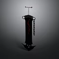 Intricate Black Decorative Sword With Red Flame Pattern And Hanging Chain