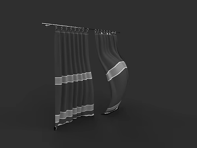 Modern Striped Window Curtains Hanging On Metal Rod For Home Interior Decor 3d model