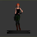 3D Character Model With Red Hair Tank Top Cargo Pants And Gun On Circular Base