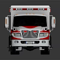 Modern Red And White Ambulance With Blue Medical Symbol And Emergency Lights