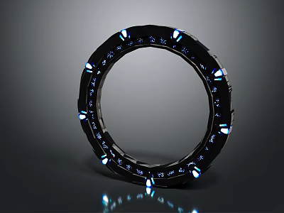 Cartoon Scene Featuring Black Ring With Blue Glowing Lights And Futuristic Design 3d model