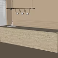 Beige Bar Counter with Hanging Pendant Lights and Greek Style Molding in Bright Window Light