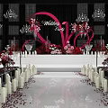 Banquet Hall Decorated For Wedding Party With Pink Floral Decor Chandeliers And Petals