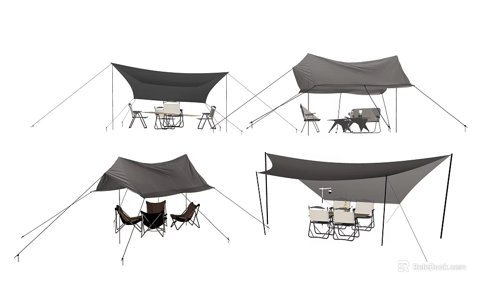 Portable Outdoor Canopy Tent For Camping With Folding Chairs And Dining Table 3d model 