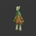 3D Cute Creature Character Wearing Orange Dress With Green Straps White Limbs And Pink Ears