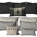 Decorative Throw Pillows In Black Gray Beige With Checkered Patterns Button Accents And Various Shapes 3d model