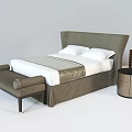 Modern Gray Upholstered Double Bed With White Bedding Matching Bench And Round Nightstand 3d model