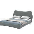 Modern Gray Double Bed with Curved Headboard Blue Beige Sheets and Pillows 3d model