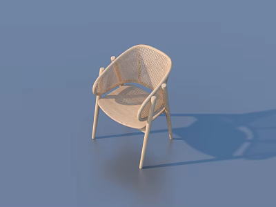Single Beige Woven Armchair with Minimalist Design on Blue Surface for Modern Interior 3d model