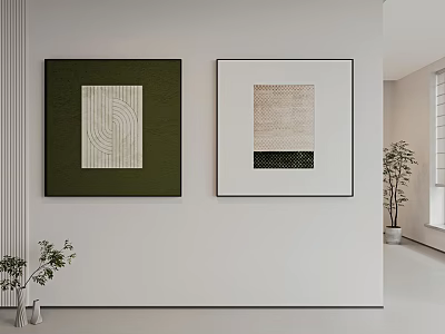 Abstract Paintings With Green And White Frames In Modern Interior Wall Decor 3d model