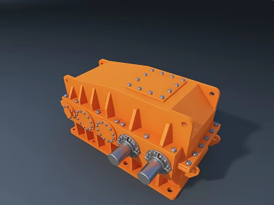 Orange Mechanical Component For Amusement Equipment With Gears And Bolts 3d model