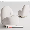 Modern Minimalist Single Sofa Design With Soft White Fabric And Rounded Metal Base 3d model