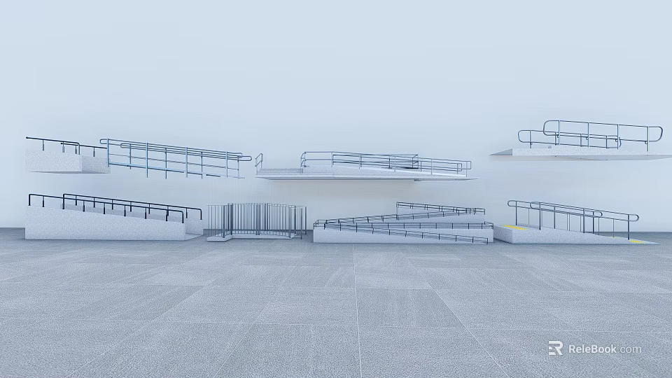 Urban Road Facilities With Accessible Steps Handrails And Platforms Design 3d model 
