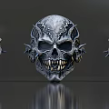 Intricate Spiked Skull Design With Sharp Teeth And Metallic Earrings