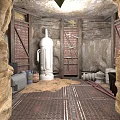 Underground Cave Interior With Rock Walls Red Brick Doors White Equipment And Metal Grid Floor