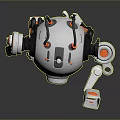 Game And Movie Robot Character With White Orange Mechanical Design Round Head Arms And Antennas