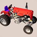 Red Functional Utility Vehicle With Large Tires Black Chimney And Blue Seat