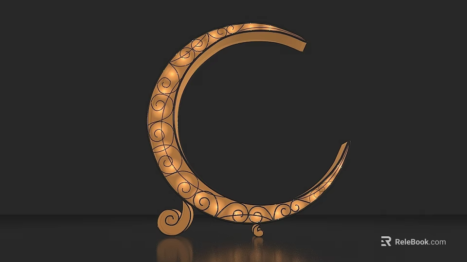 Golden Decorative Letter C With Intricate Ornate Patterns On Black Background 3d model