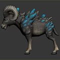 Mythical Fantasy Creature With Large Curved Horns And Blue Crystal Spikes