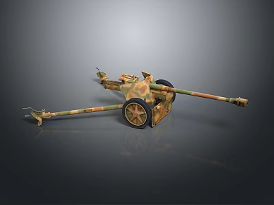 Military Artillery Gun with Camouflage Pattern Wheels and Long Barrel 3d model
