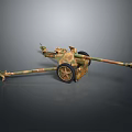 Military Artillery Gun with Camouflage Pattern Wheels and Long Barrel