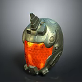 Metallic Helmet With Spiked Top Angular Design And Orange Transparent Visor